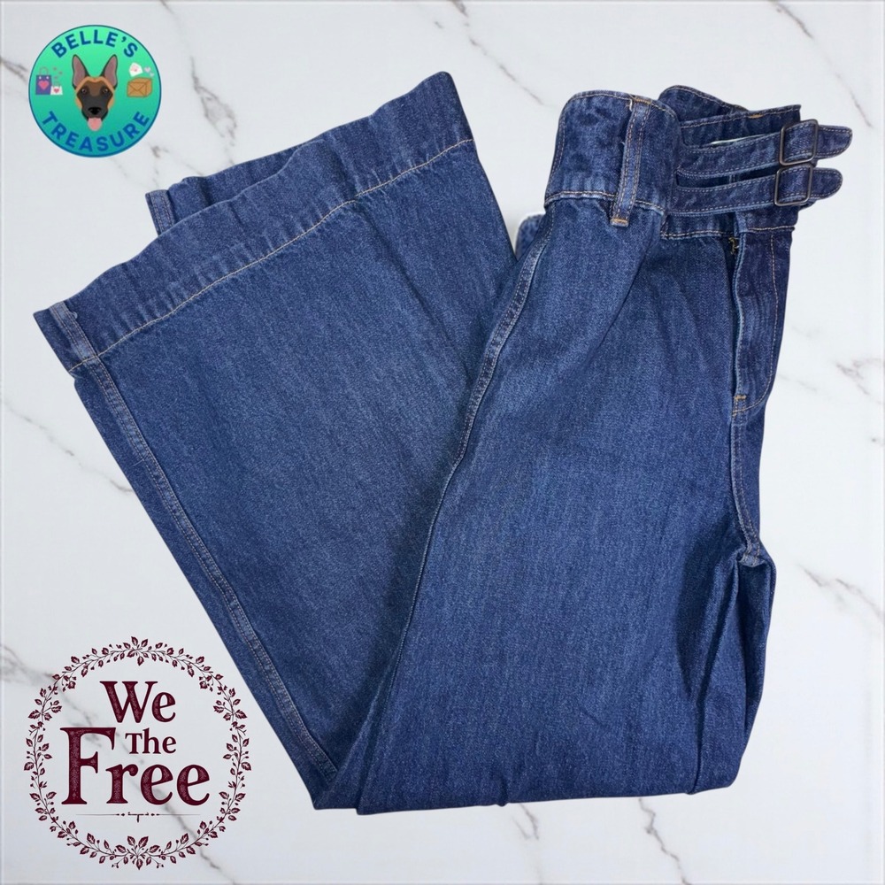 We The Free People Jeans Womens 26 Wide Leg Baggy High Waist Belted Denim 28x33